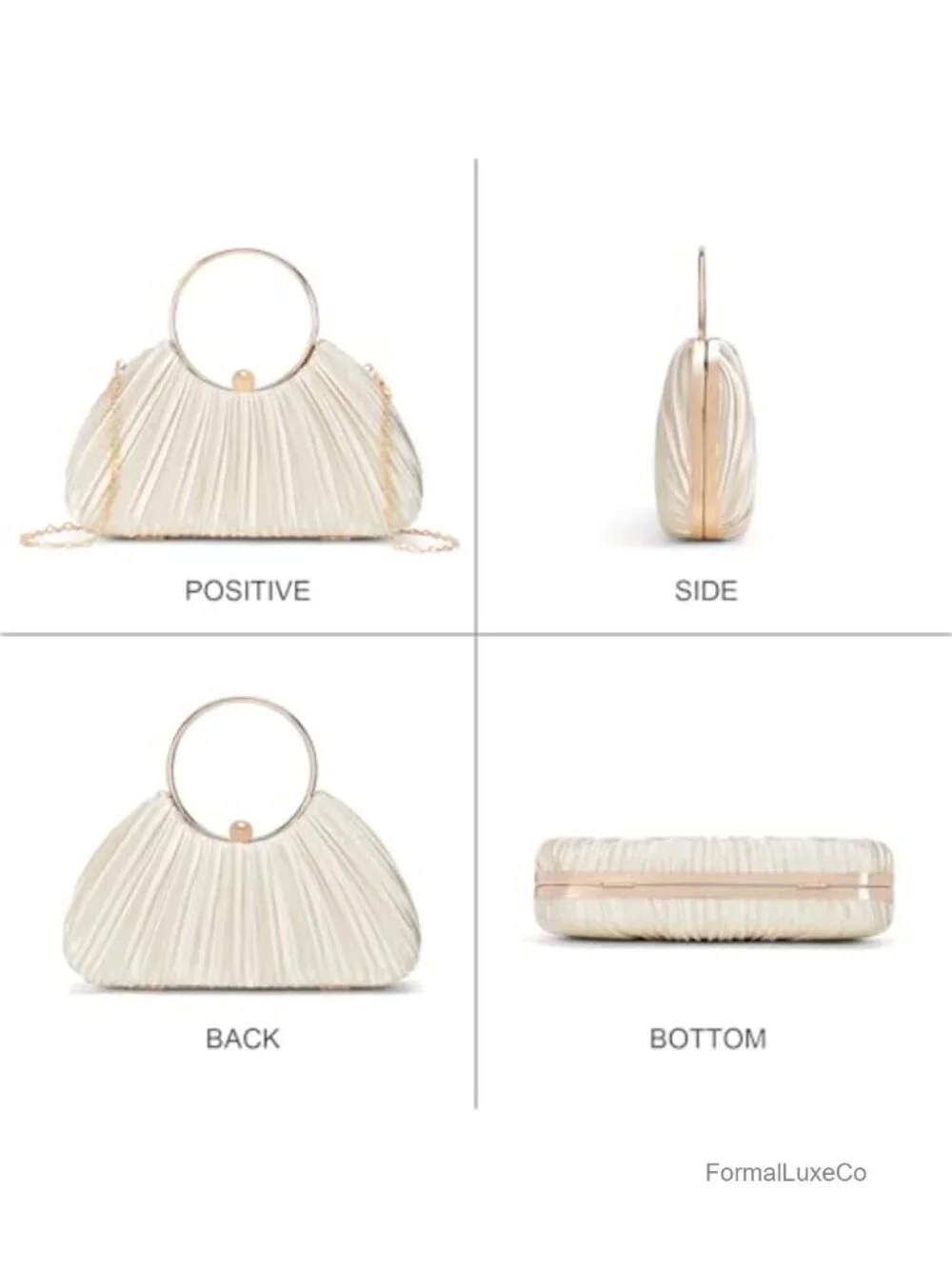 Satin Pleated Evening Clutch Purse - Top Handle Crossbody Wedding Bag